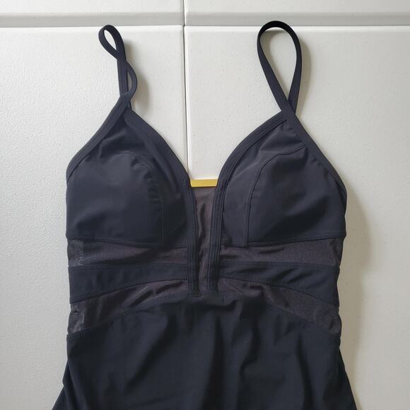 Amoressa Swimsuit Womens 8 One Piece Plunge Mesh Panel Adjustable Straps Bathing - Picture 2 of 10